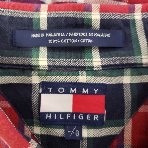 VTG Tommy Hilfiger Mens Shirt Size Large Red Plaid Button Down Crest Logo L/S - Picture 6 of 10